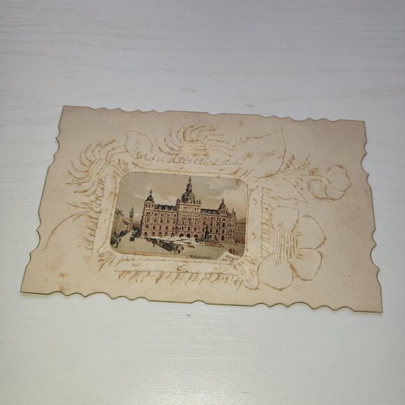Rare Antique Embellished Postcard Rathhaus City Hall Austria ca 1900 Collectible - Picture 1 of 5